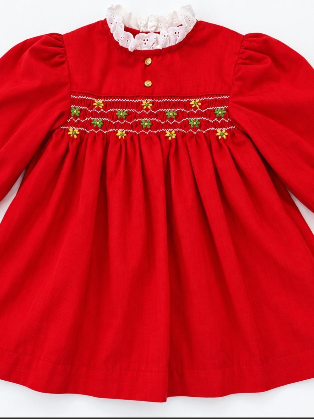 Vintage Carousel 3T Hand Smocked Red Christmas Holiday Dress